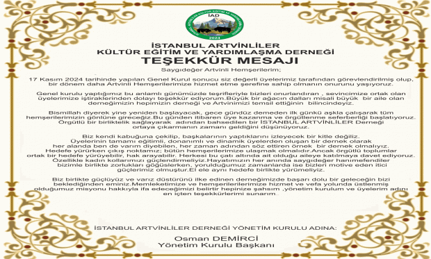 OLAĞAN GENEL KURULUMUZ YAPILDI BAŞKANIN TEŞEKKÜR KONUŞMASI